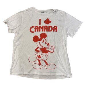 Old Navy Mickey Mouse Shirt I Love Canada Short Sleeve XXL White & Red Disney Co
